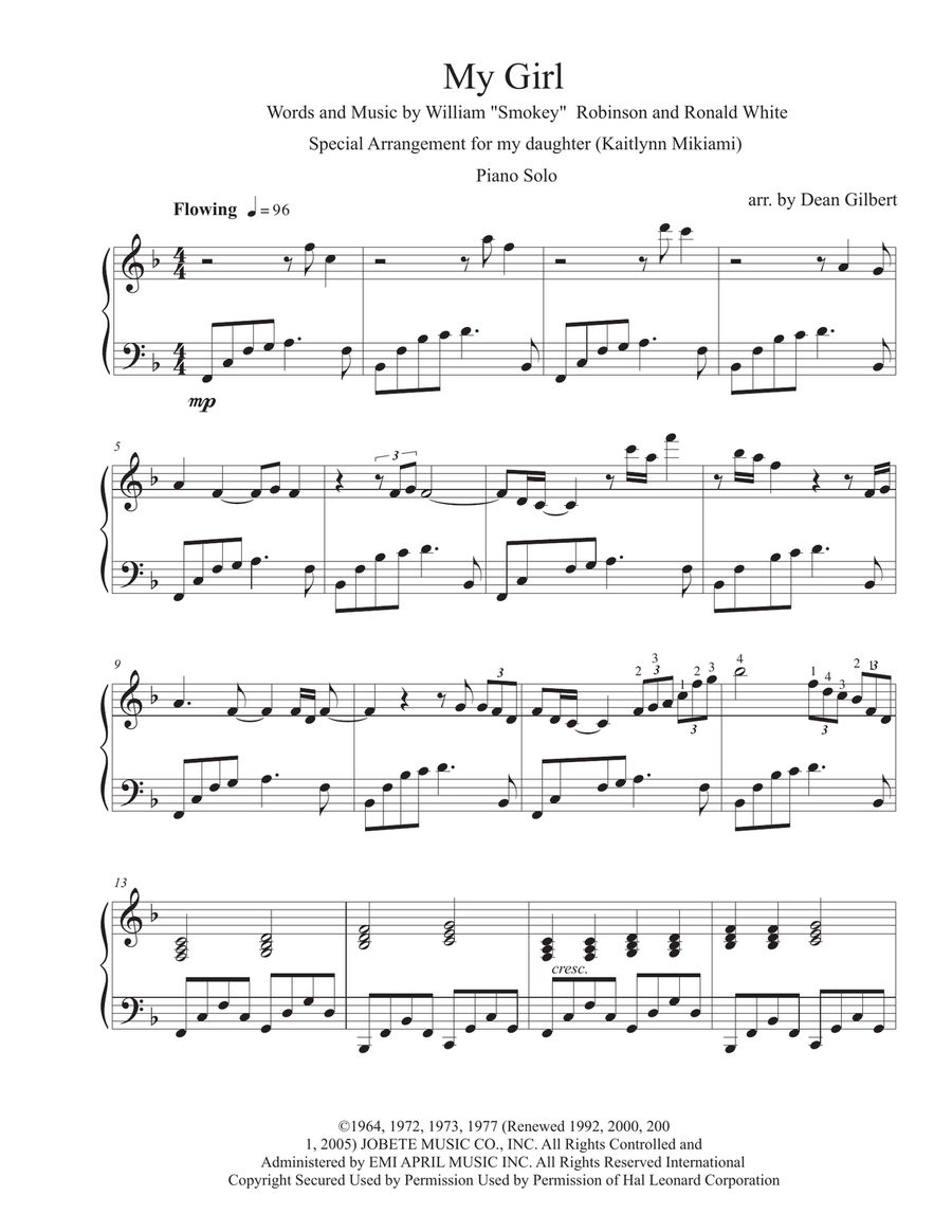 My Girl Piano Solo scores gallery preview page 1