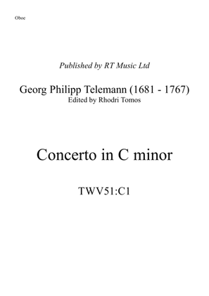 Book cover for Telemann TWV51:C1 Concerto in C minor. Solo sheet music trumpets oboe.