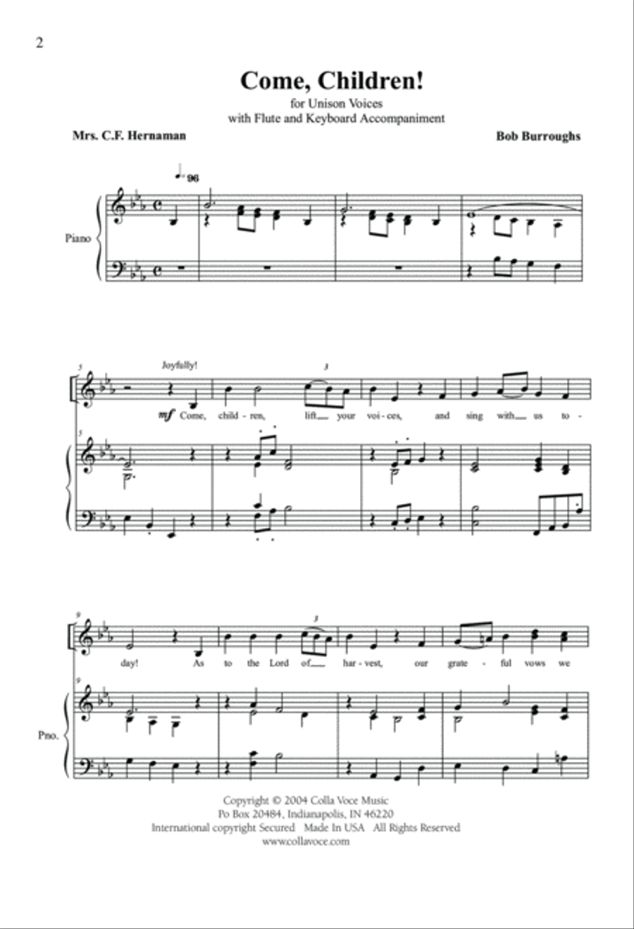 Come, Children! Come, Children! Unison Choir scores gallery preview page 2