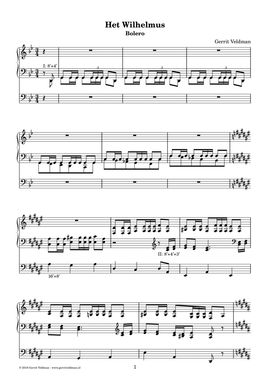 Het Wilhelmus (bolero, version in G Major) Organ Solo scores gallery preview page 1