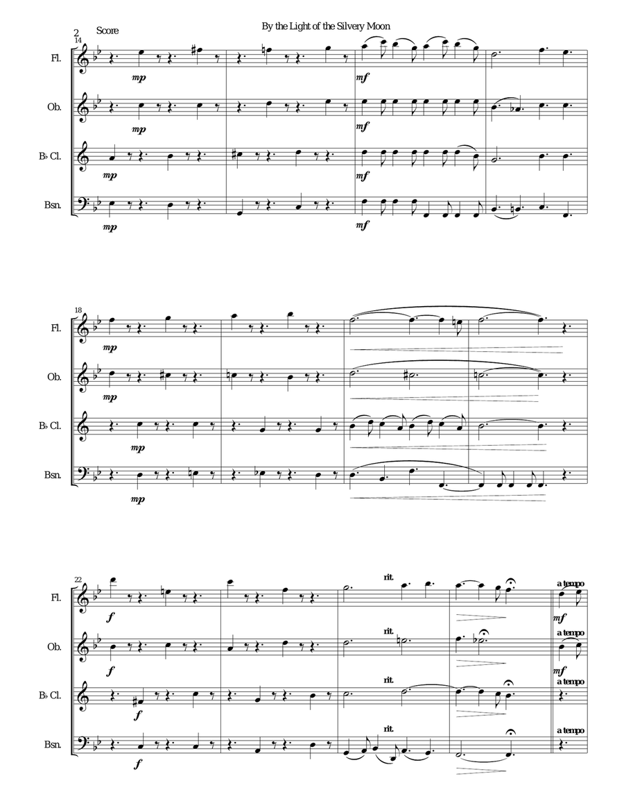 By the light of the silvery moon for wind quartet Woodwind Quartet scores gallery preview page 2