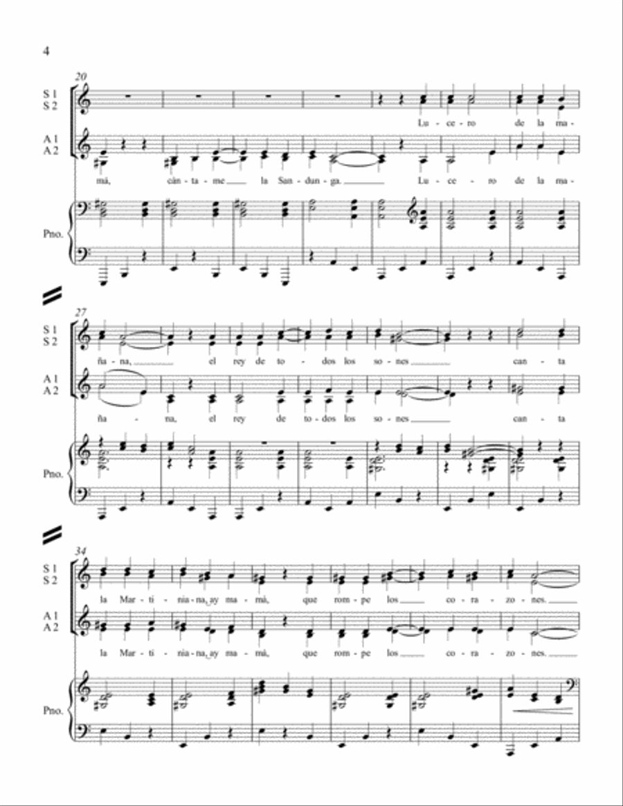 Three Mexican Folk Songs: 1. La Martiniana SSAA scores gallery preview page 4