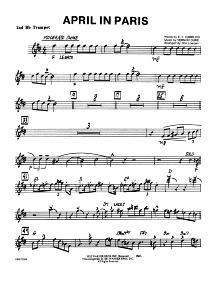 April in Paris: 2nd B-flat Trumpet Jazz Ensemble scores gallery preview page 1