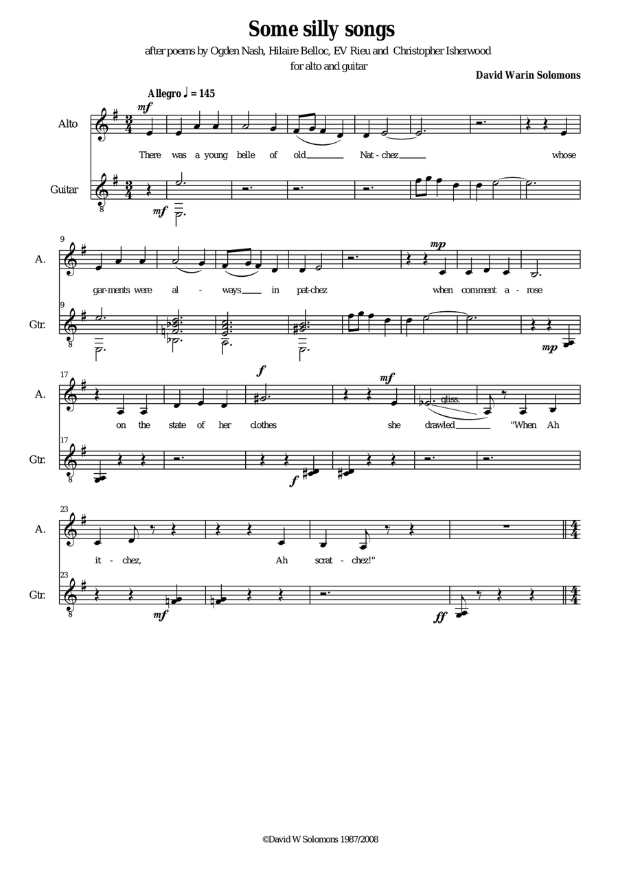 Some silly songs for alto and guitar Classical Guitar scores gallery preview page 2