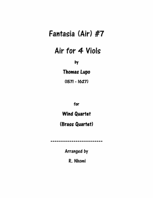 Fantasia (Air) #7 For 4 Viols - for Wind Quartet