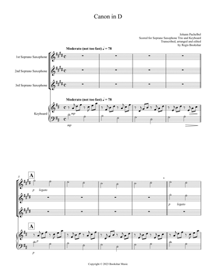 Canon in D (Pachelbel) (D) (Soprano Saxophone Trio, Keyboard)