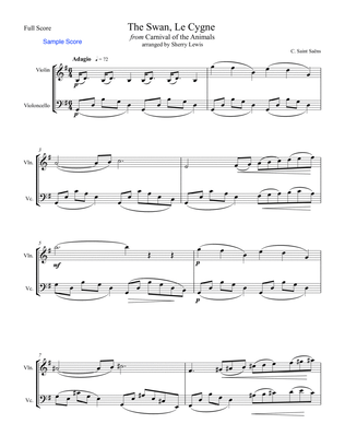 THE SWAN, LE CYGNE String Duo, Intermediate Level of violin and cello