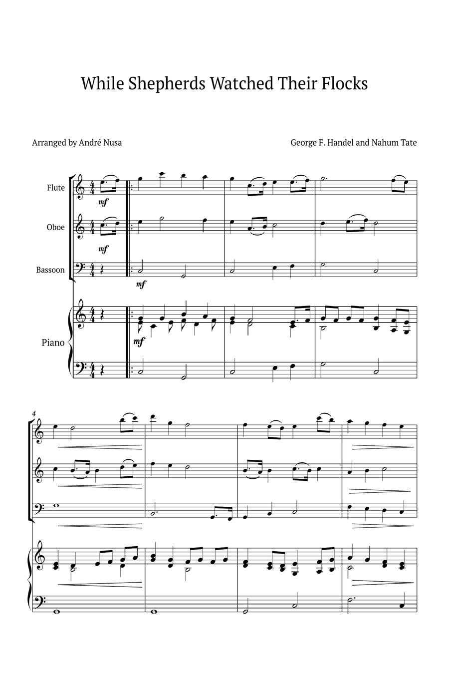 While Shepherds Watched Their Flocks Small Ensemble scores gallery preview page 1