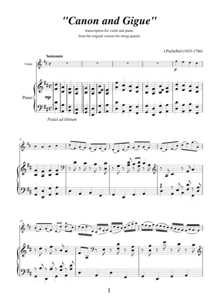 Canon in D and Gigue transcription for violin and piano