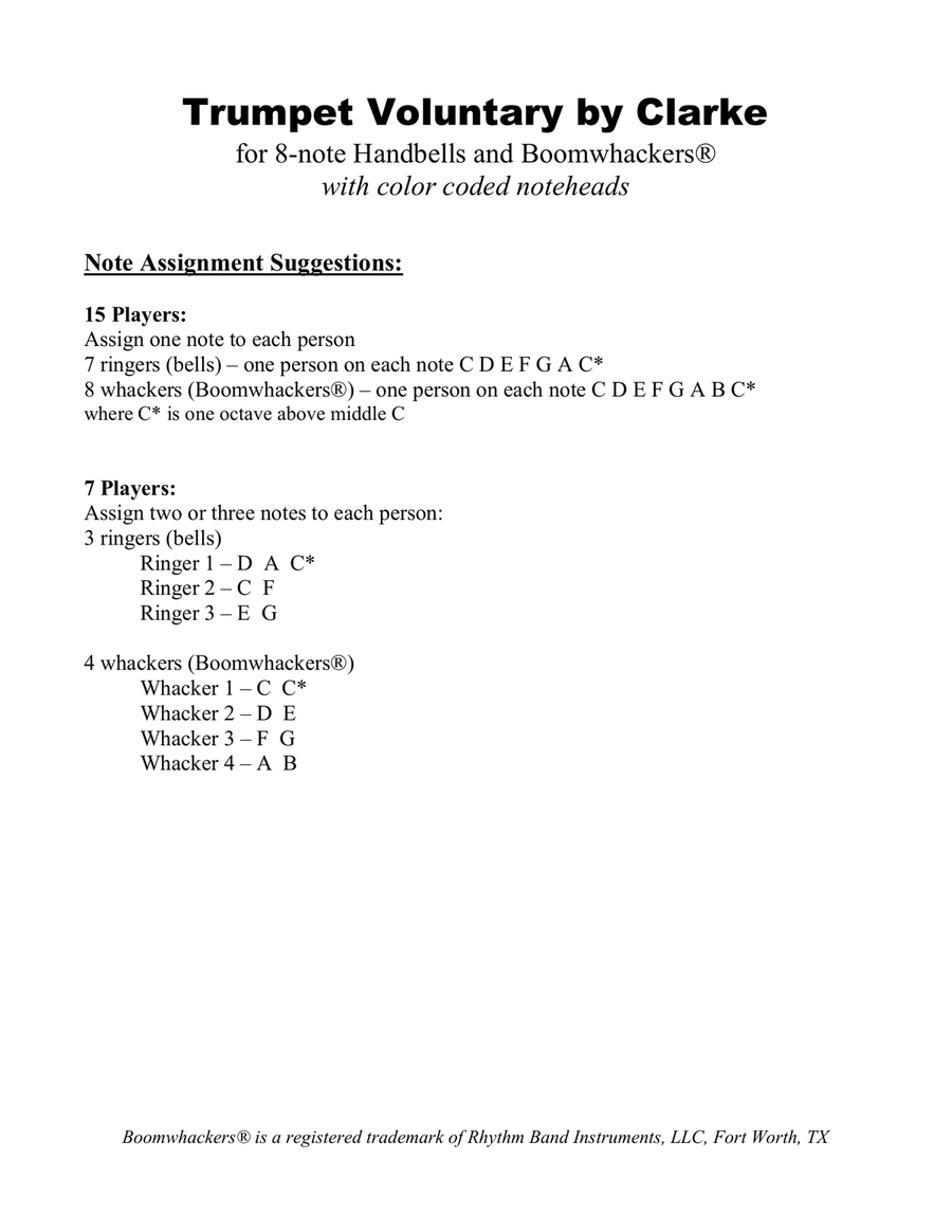 Trumpet Voluntary for 8-note Bells and Boomwhackers® (with Color Coded Notes) Handbell Choir scores gallery preview page 3