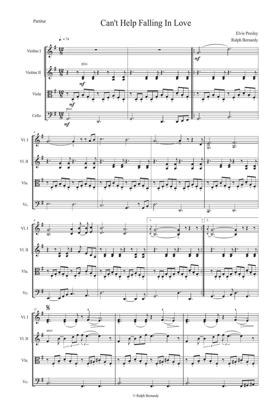 Can't Help Falling In Love String Quartet scores gallery preview page 1