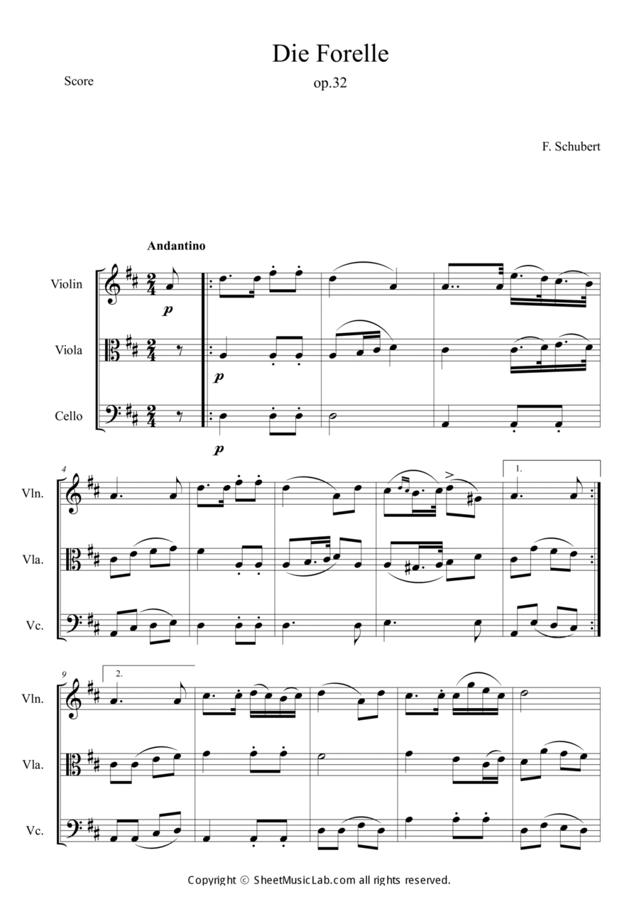 Die Forelle (The Trout) String Trio scores gallery preview page 1