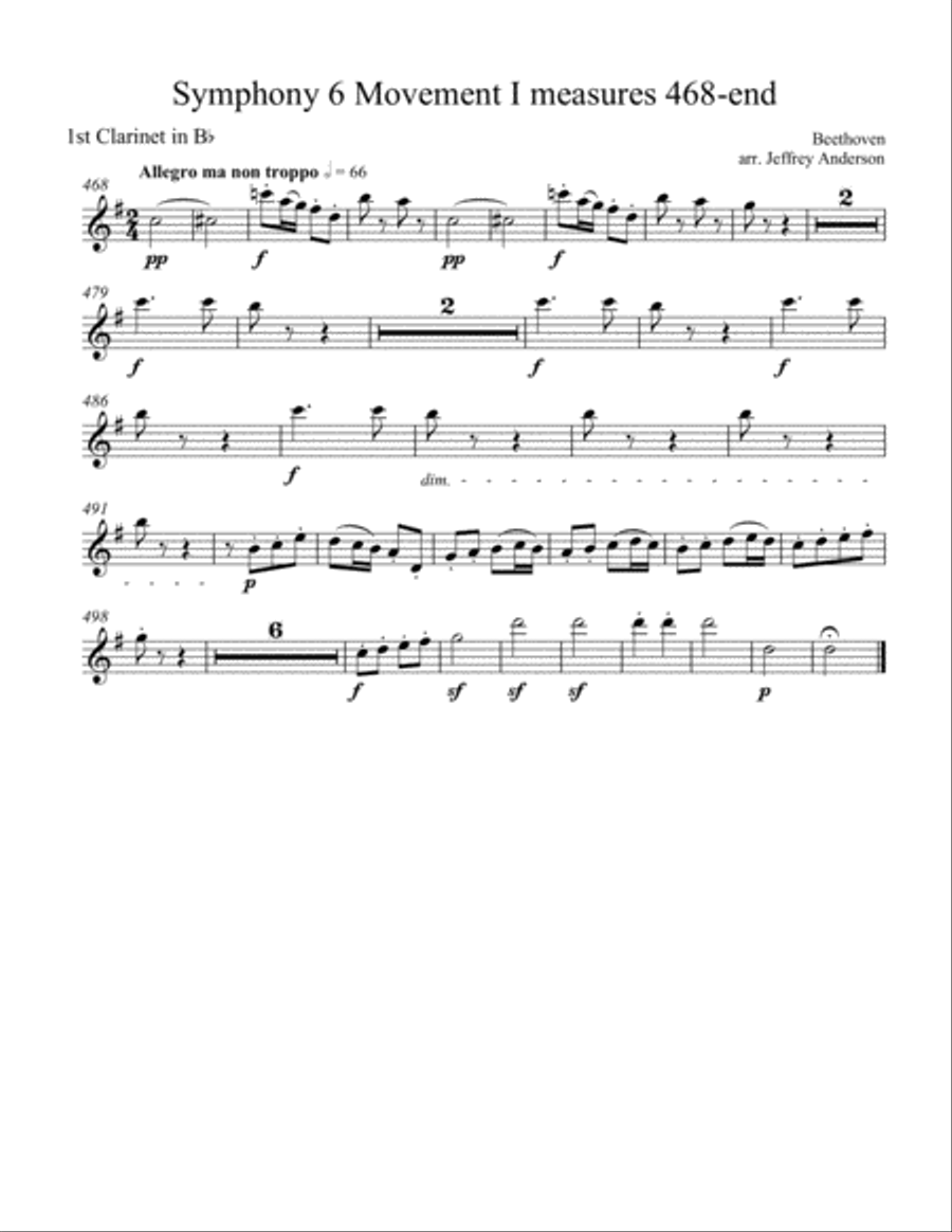 Beethoven Symphony 6 Movement I Clarinet Solo Arrangement Woodwind Ensemble scores gallery preview page 6