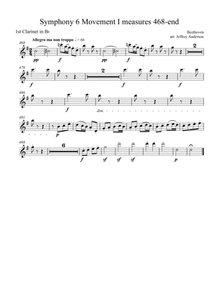 Beethoven Symphony 6 Movement I Clarinet Solo Arrangement image number null