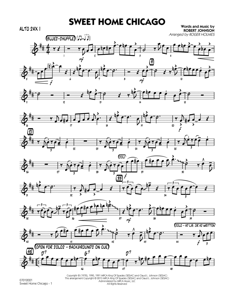 Sweet Home Chicago - Alto Sax 1 Jazz Ensemble scores gallery preview page 1