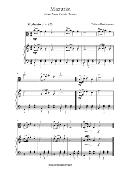 Mazurka, Viola & Piano Duet, intermediate level, composed by Tatiana Kolchanova image number null