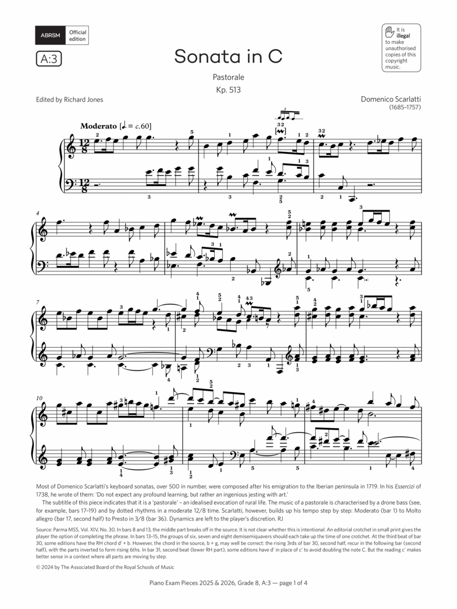 Sonata in C (Grade 8, list A3, from the ABRSM Piano Syllabus 2025 & 2026) Piano Method scores gallery preview page 1