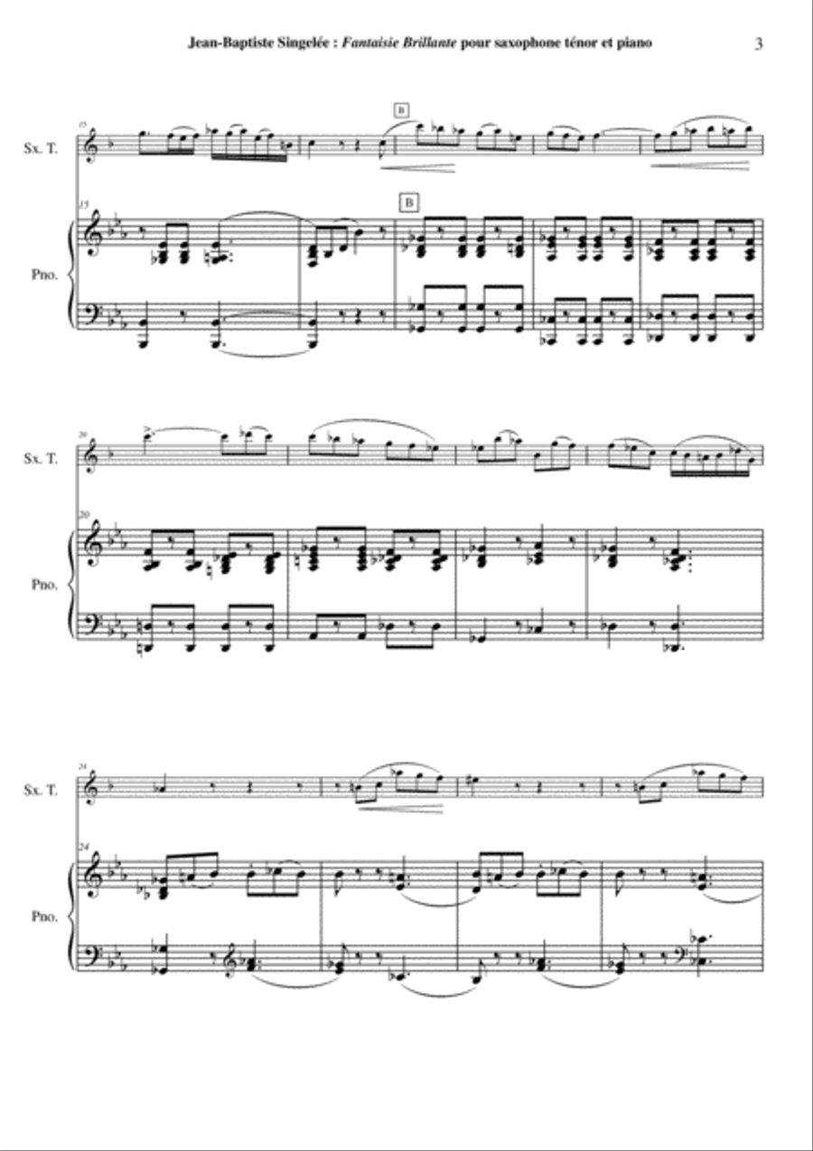 Jean-Baptiste Singelée: Fantaisie Brillante, Opus 75 pour saxophone ténor et piano Piano scores gallery preview page 3