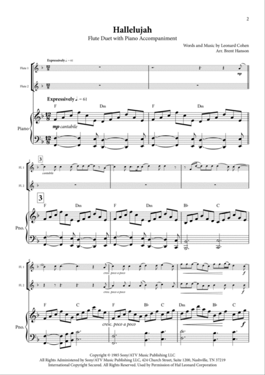 Hallelujah Flute Duet scores gallery preview page 3
