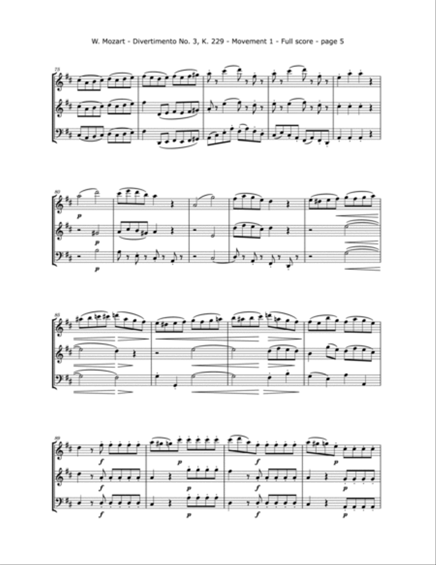 Mozart, W.A. - Divertimento No. 3, KV. 229 for 2 Violins and Cello String Trio scores gallery preview page 6