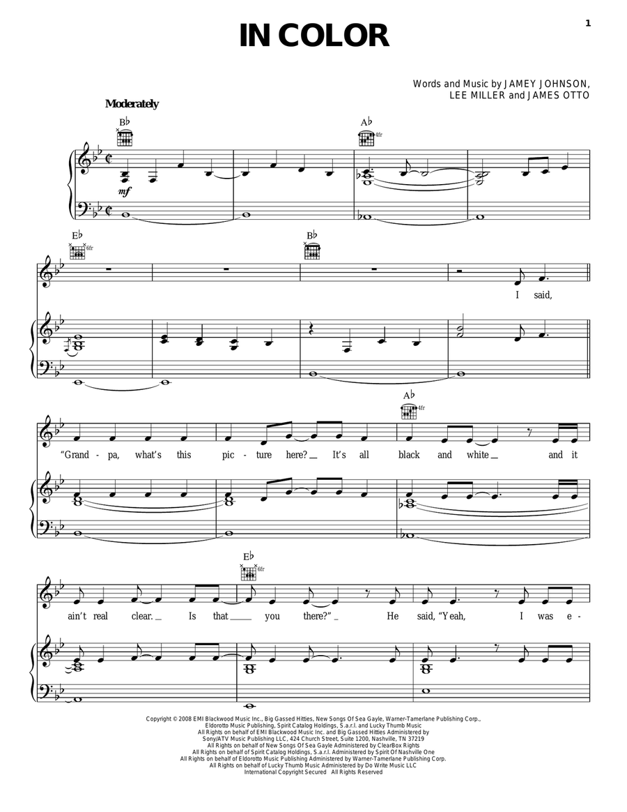 In Color Piano, Vocal, Guitar scores gallery preview page 1