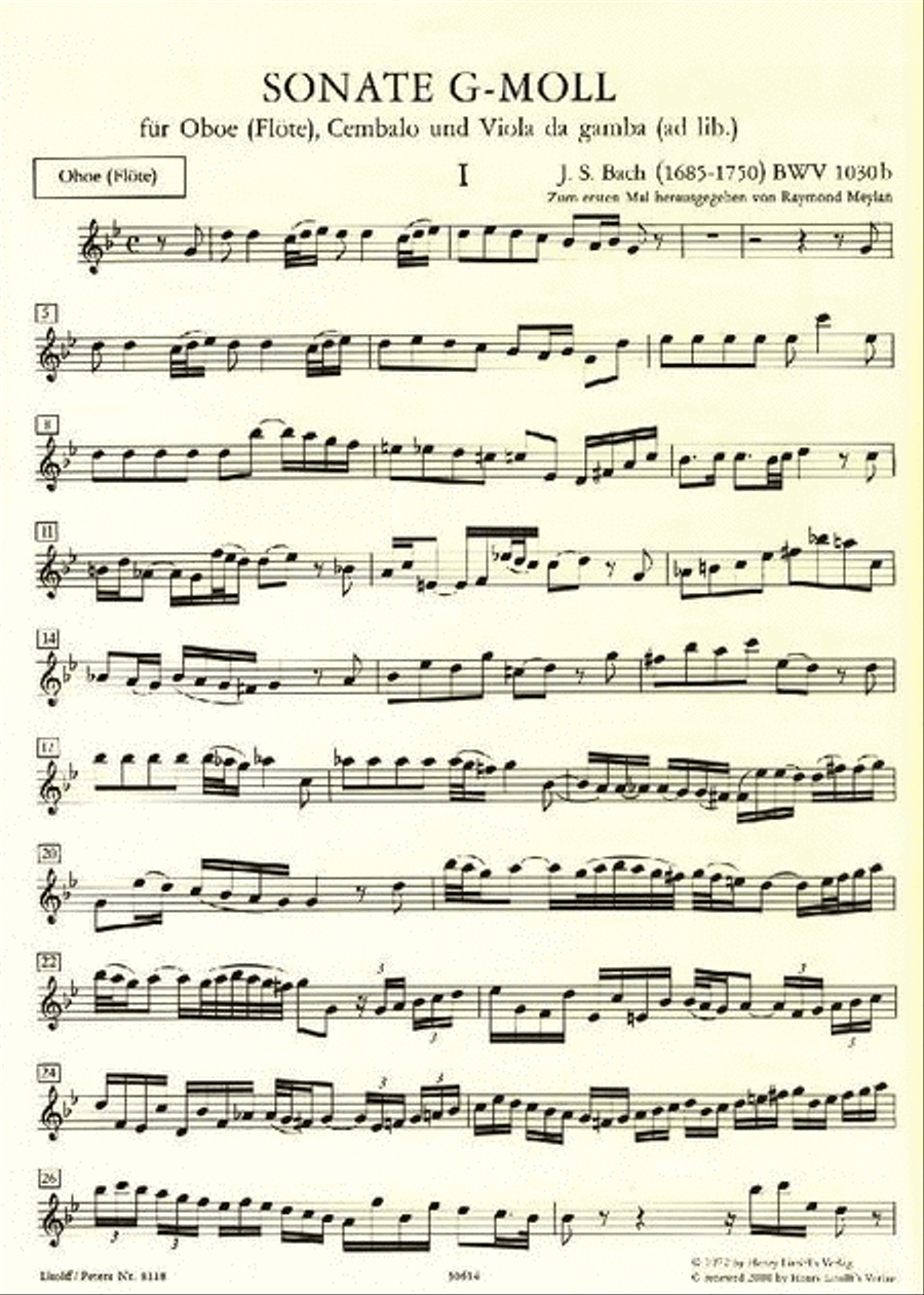 Sonata in G minor BWV 1030b f. Oboe (Flute) and Harpsichord (Vdg./Cello ad lib.) Flute scores gallery preview page 3