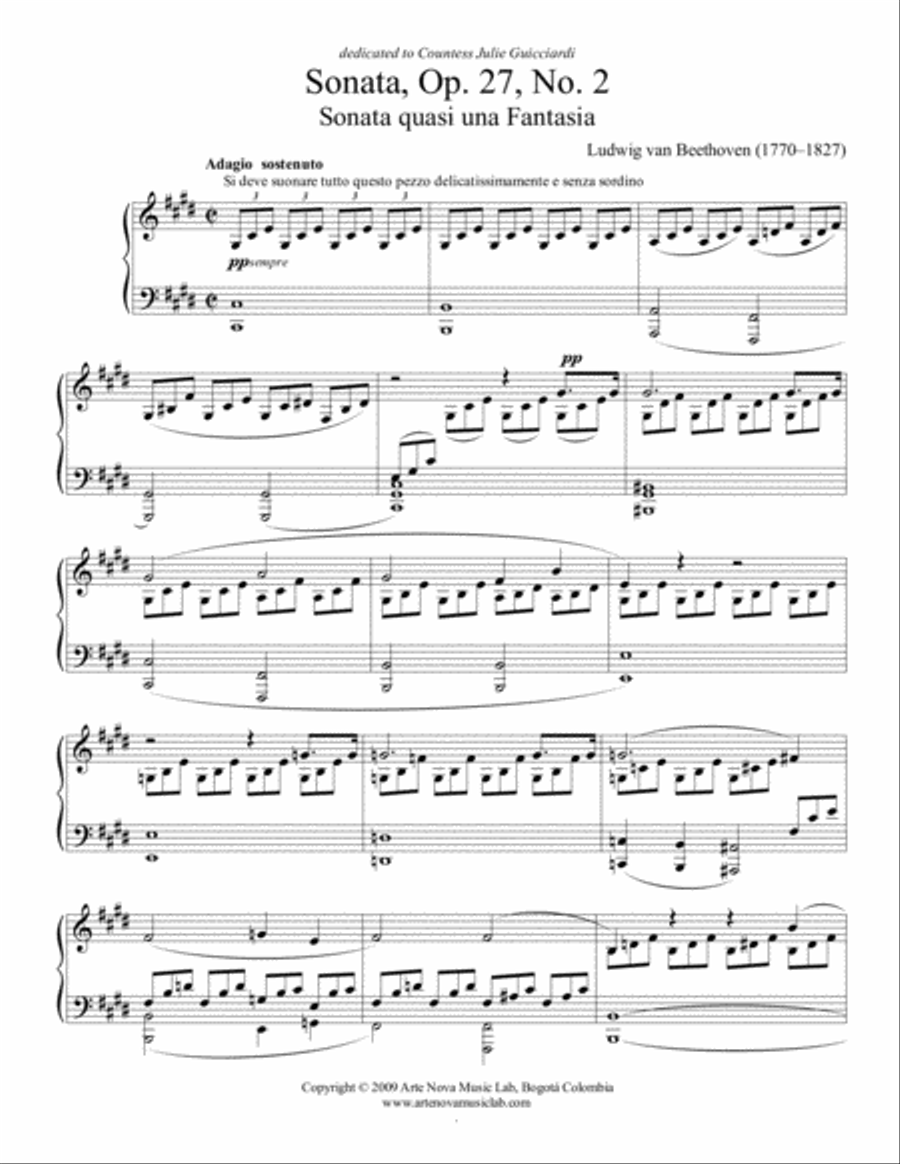 Sonata, Op 27, No 2 Sonata Quasi una Fantasia (Moonlight Sonata) Piano Solo scores gallery preview page 3