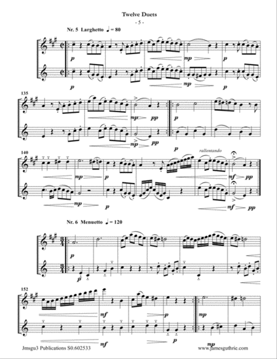 Mozart: 12 Duets K. 487 for Clarinet & Alto Flute Woodwind Duet scores gallery preview page 5