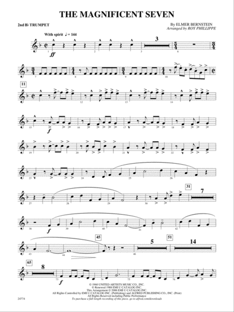 The Magnificent Seven: 2nd B-flat Trumpet Concert Band scores gallery preview page 1