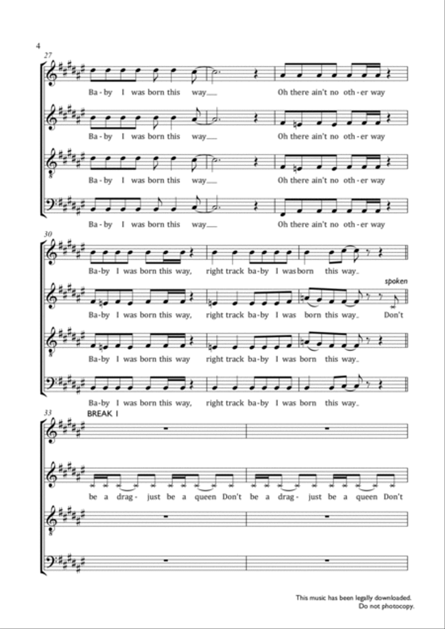 Born This Way 4-Part scores gallery preview page 4
