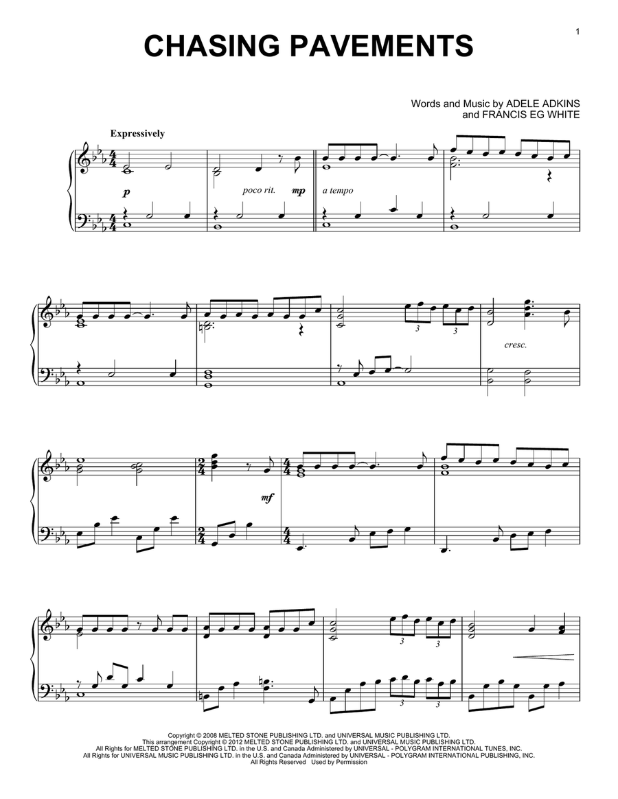 Chasing Pavements Piano Solo scores gallery preview page 1