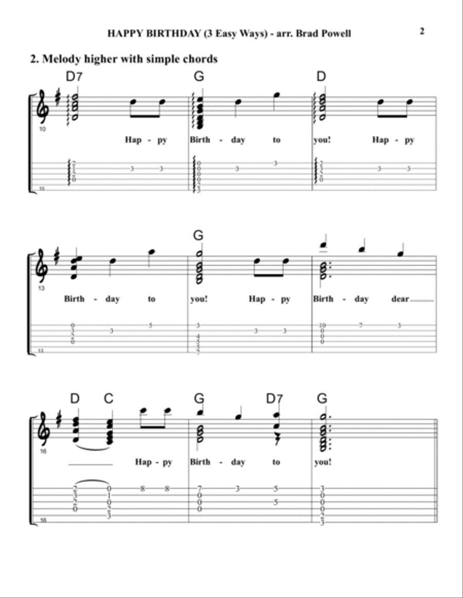 Happy Birthday (3 Easy Ways on Guitar) Guitar Tablature scores gallery preview page 2