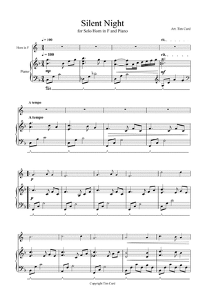 Silent Night for Solo Horn in F and Piano