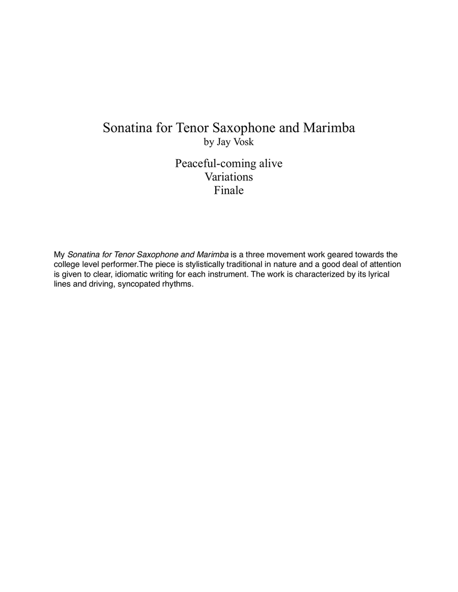Sonatina for Tenor Saxophone and Marimba Tenor Saxophone scores gallery preview page 2