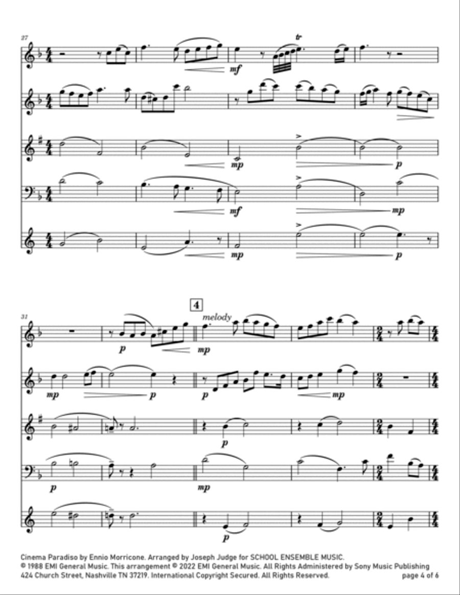 Cinema Paradiso Woodwind Quartet scores gallery preview page 4