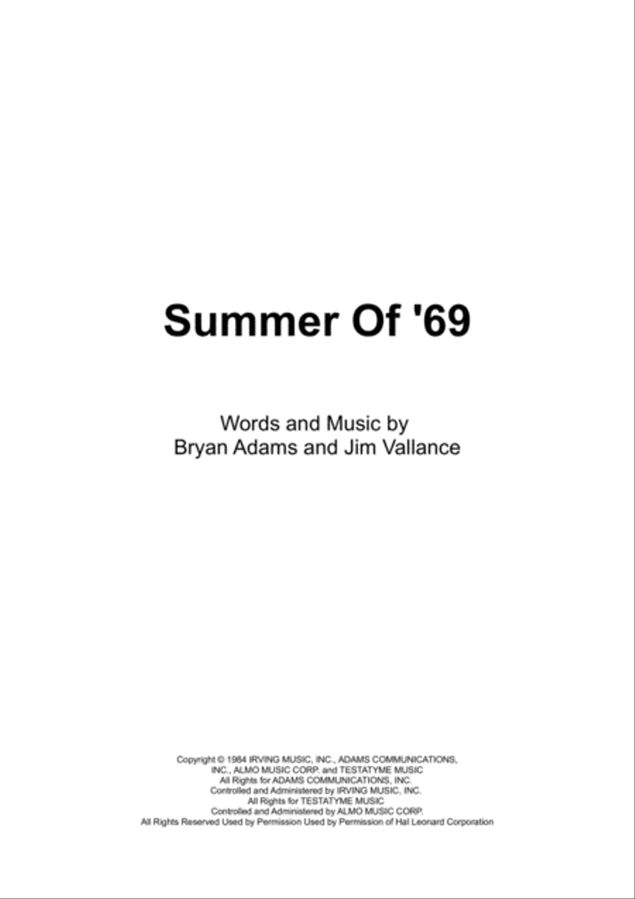 Summer Of '69 Piano, Vocal, Guitar scores gallery preview page 1