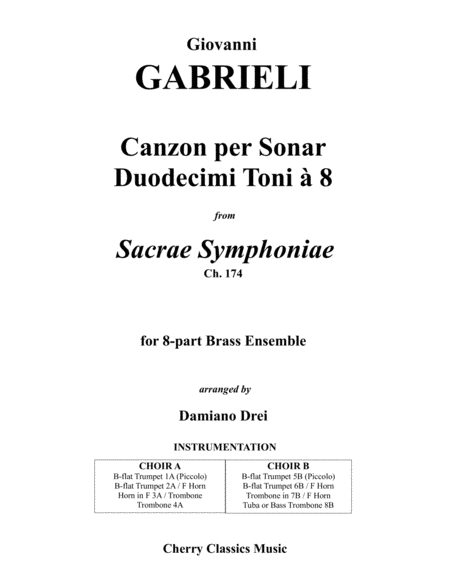 Canzon per Sonar Duodecimi Toni a 8 for 8-part Brass Ensemble image number null