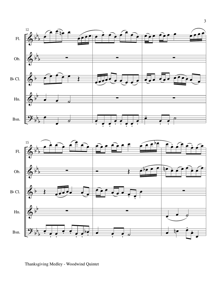 THANKSGIVING MEDLEY (Woodwind Quintet Score and Instrument Parts) Woodwind Quintet scores gallery preview page 3