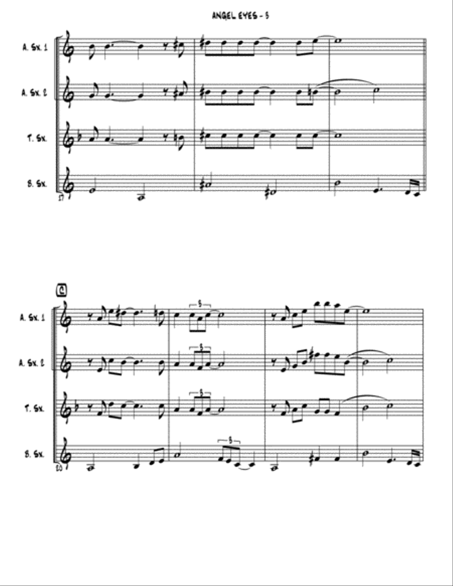 Angel Eyes Saxophone Quartet scores gallery preview page 4