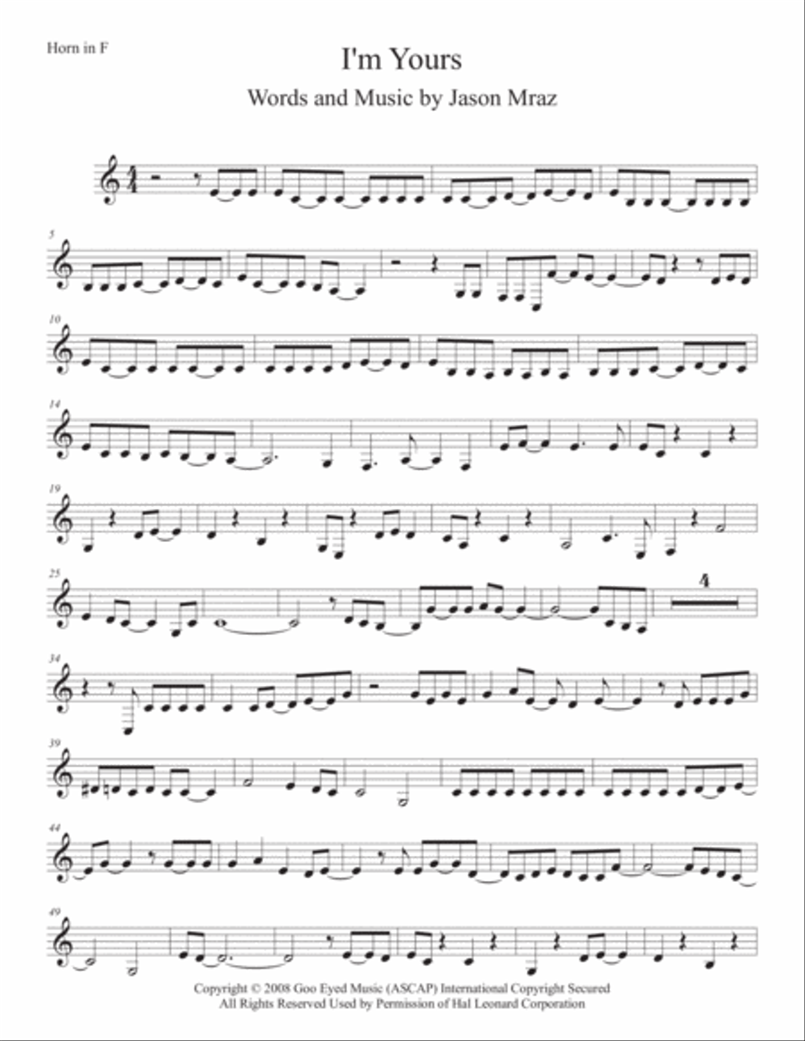 I'm Yours Horn Solo scores gallery preview page 1
