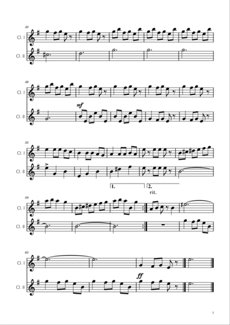 Carol of the Bells - Clarinet Duet Clarinet Duet scores gallery preview page 3