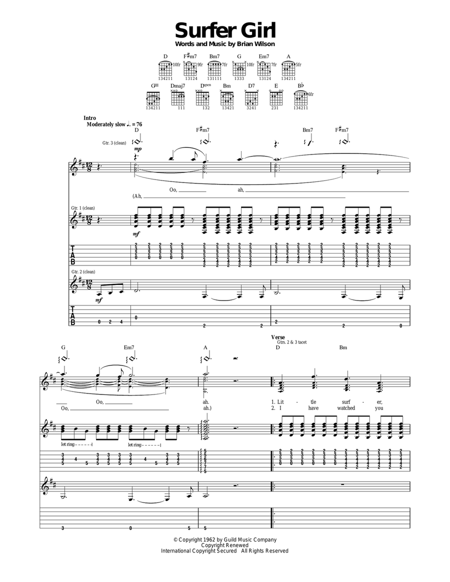 Surfer Girl Acoustic Guitar scores gallery preview page 1