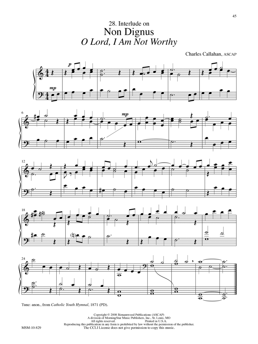 Interlude on Non Dignus (O Lord, I Am Not Worthy) Organ scores gallery preview page 1