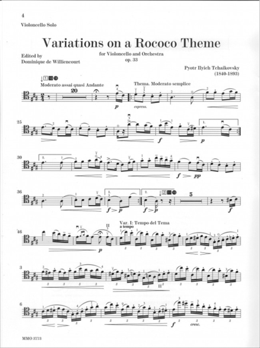 Tchaikovsky - Variations on a Rococo Theme For Violoncello Cello Solo scores gallery preview page 2