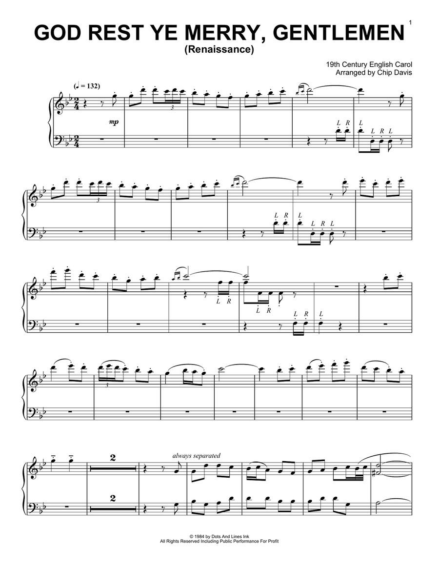 God Rest Ye Merry Gentlemen (Renaissance) Piano Solo scores gallery preview page 1