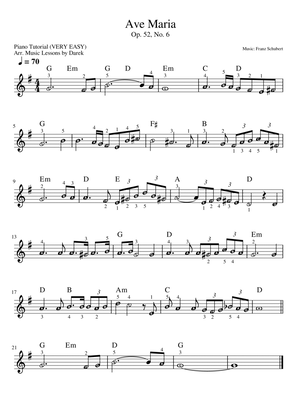 Ave Maria (VERY EASY PIANO) Op. 52, No. 6 [Franz Schubert]