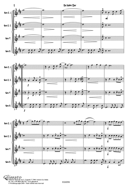 Oh Happy Day - Saxophone Quartet satb/aatb score & parts image number null