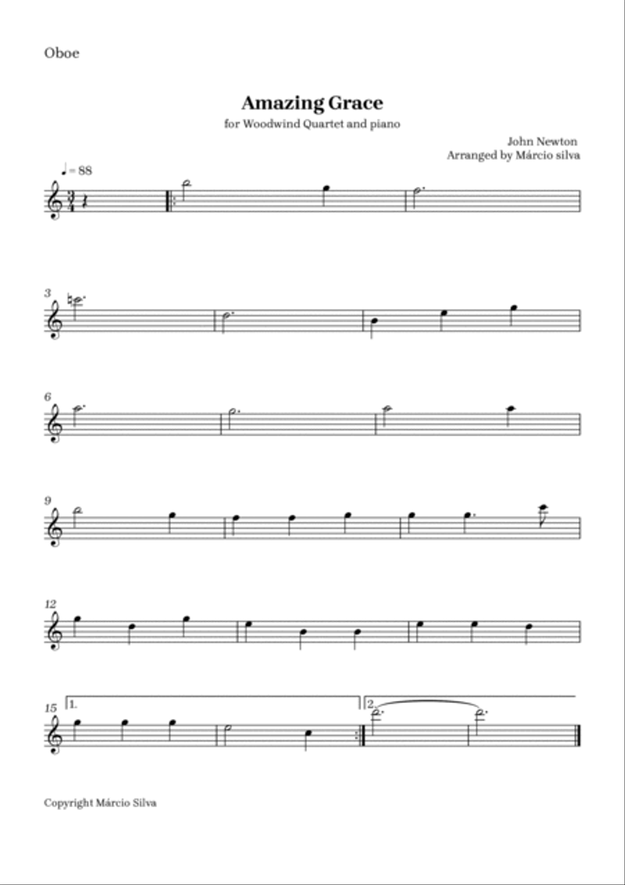 Amazing Grace Woodwind Quartet scores gallery preview page 4