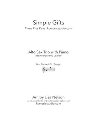 Simple Gifts - Alto Sax Trio with Piano Accompaniment