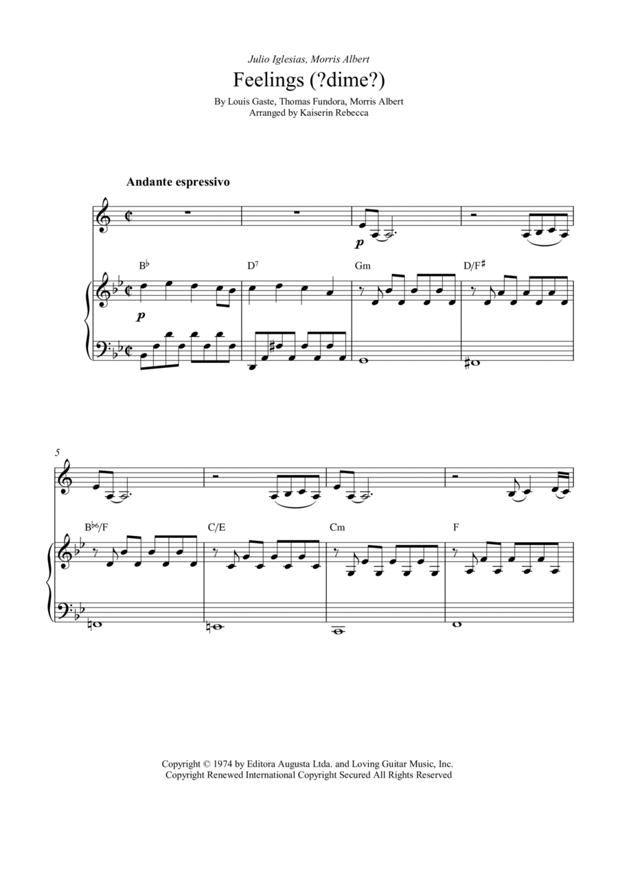 Feelings (?dime?) B-Flat Clarinet scores gallery preview page 1